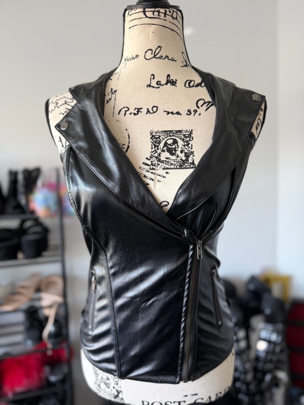 Spirit- Black Faux Leather Sleeveless Vest
